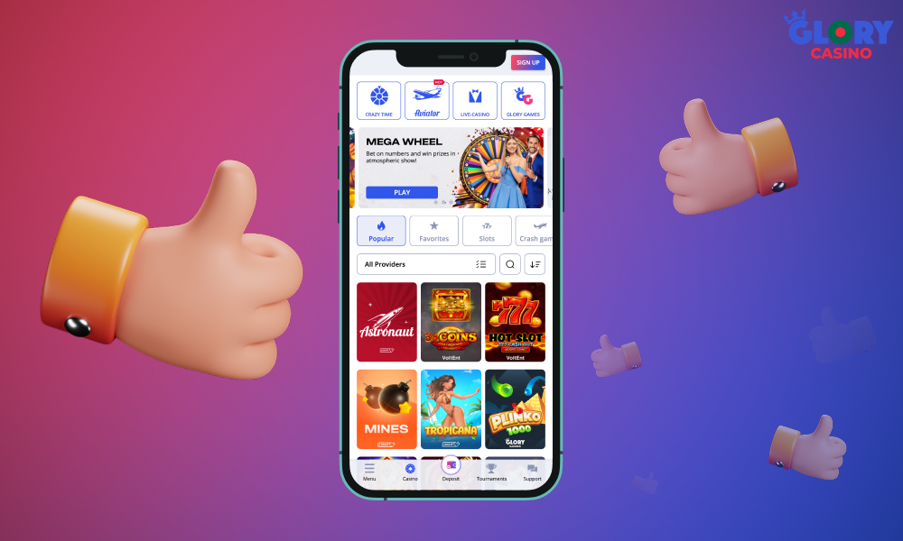 The Glory Casino mobile app has a number of advantages for users from Bangladesh