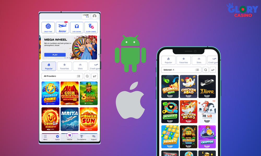 The Glory Casino mobile app is available to both Android and iOS users
